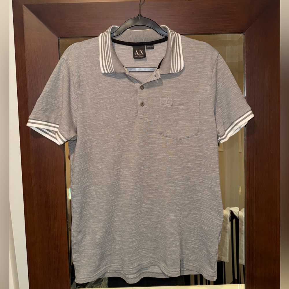 A/X Armani Exchange Gray Polo Shirt with Classic Striped Trim